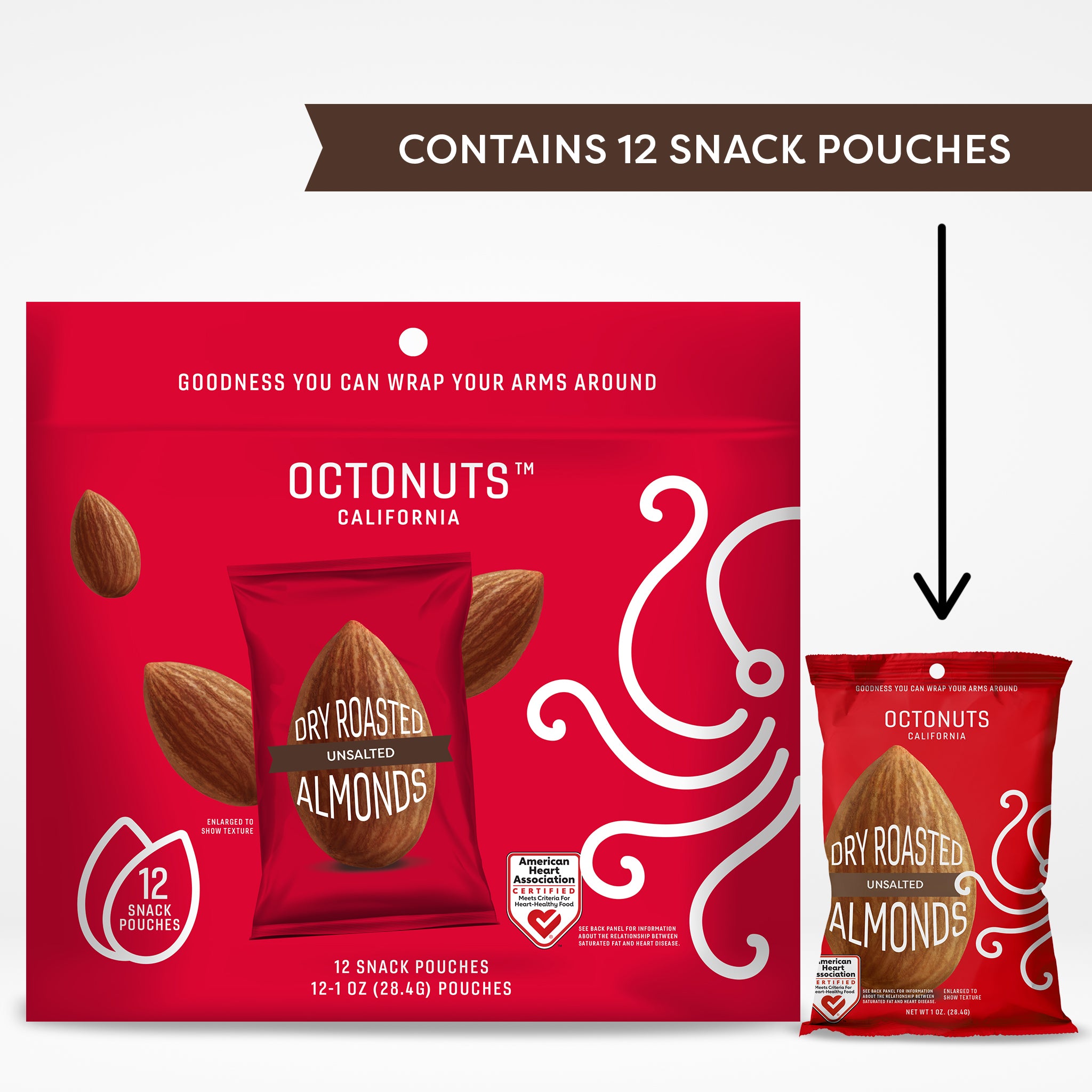 Dry Roasted Unsalted Almonds Multipack - Contains 12 Snack Pouches