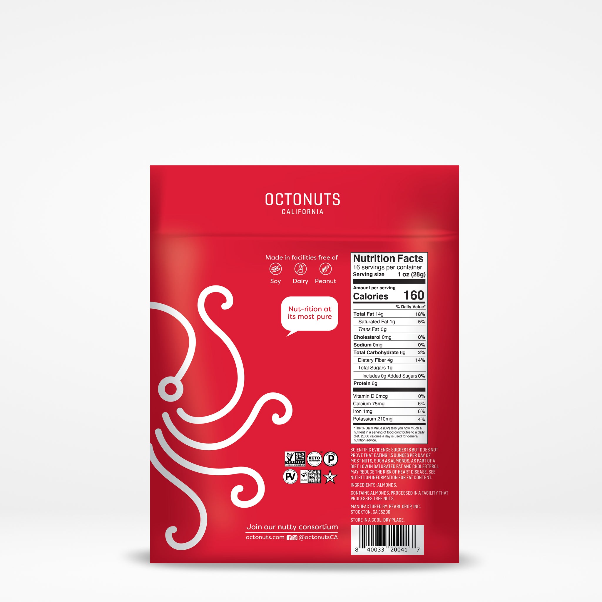 Raw Whole Almonds (16oz) Octo-Pack